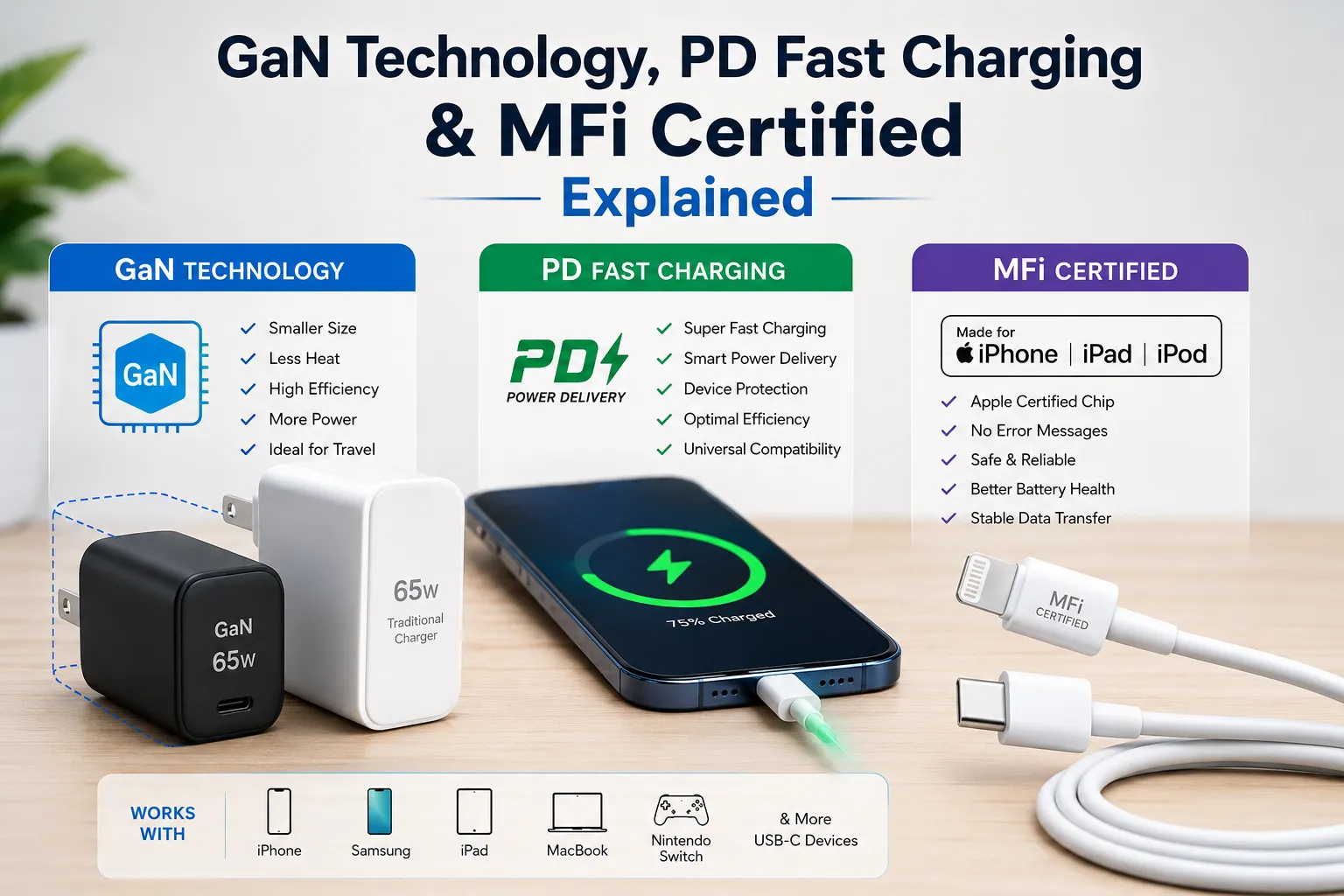 GaN Charger, PD Fast Charging සහ MFi Certified කියන්නේ මොනවාද? සම්පූර්ණ මාර්ගෝපදේශය