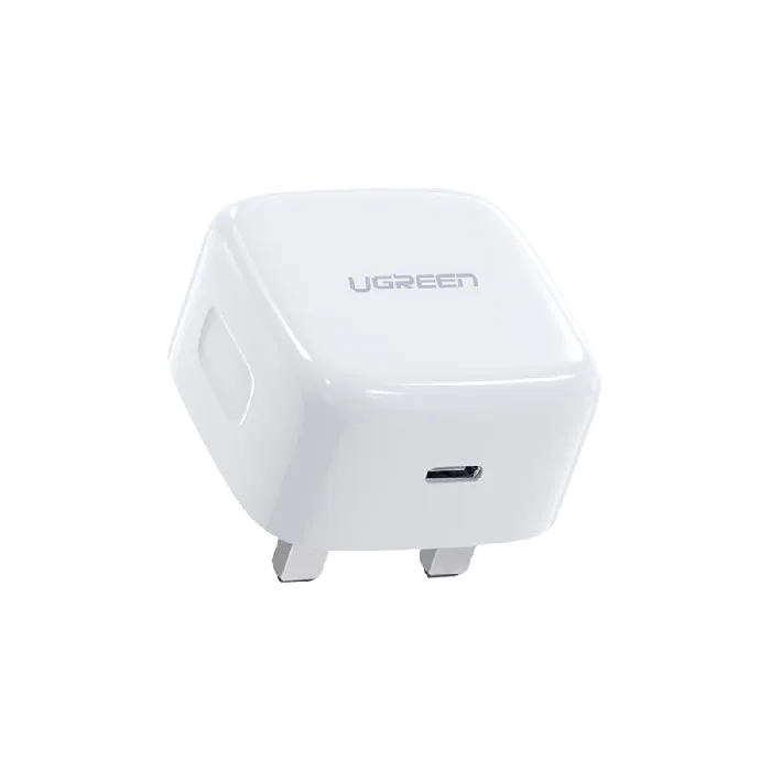 UGREEN 20W GaN Fast Charging Adapter USB-C PD 3.0 UK Plug (White) – Type-C Fast Wall Charger for iPhone, Samsung & All USB-C Devices
