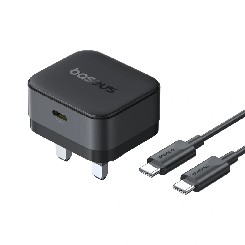 Baseus 1C 20W Palm Fast Charger with Type-C to Type-C Cable – UK Plug PD Fast Charging Adapter