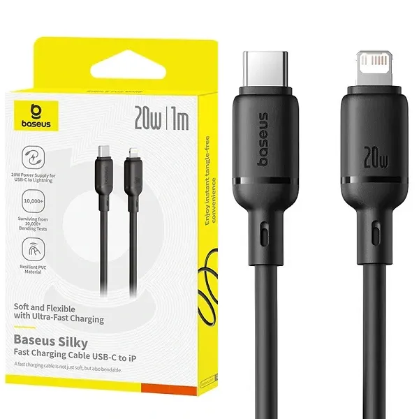 Baseus Silky Series 20W USB-C to Lightning Fast Charging Cable (1M) – iPhone Fast Charge PD Cable with Soft Silicone Design